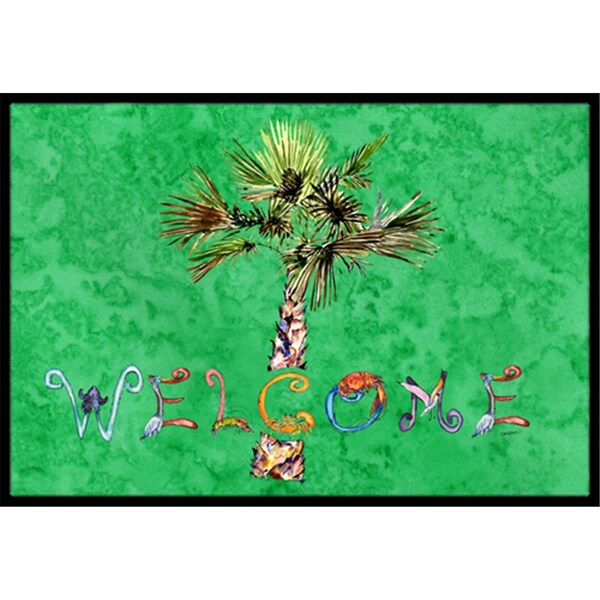Carolines Treasures Welcome Palm Tree On Green Indoor and Outdoor Mat- 24 x 36 in. 8710JMAT - main